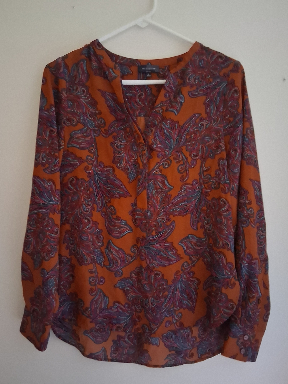The Limited Orange Paisley Long-Sleeve Blouse